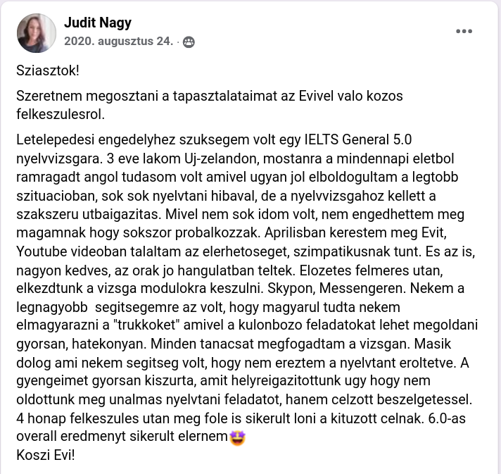 Nagy Judit összesített IELTS nyelvvizsga eredménye 6. Felkészítő: Éva