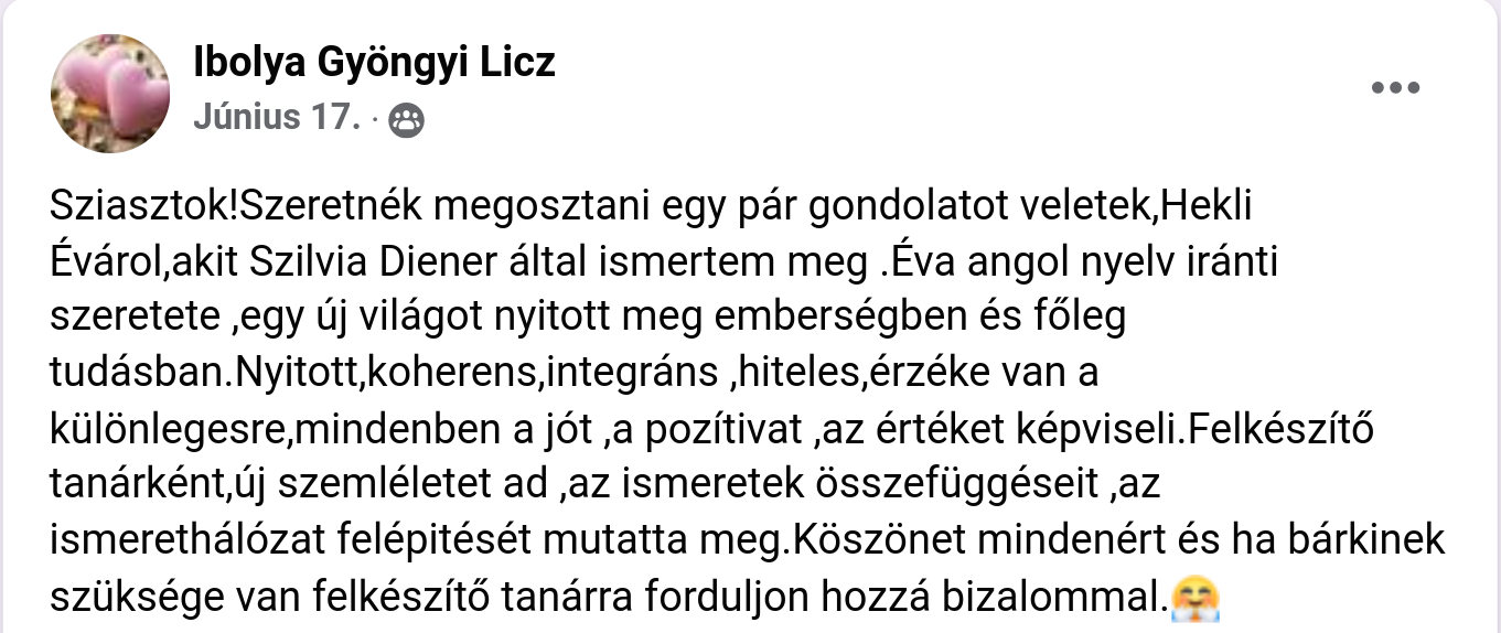 Licz Gyöngyi összesített IELTS nyelvvizsga eredménye: 6. Felkészítő: Éva