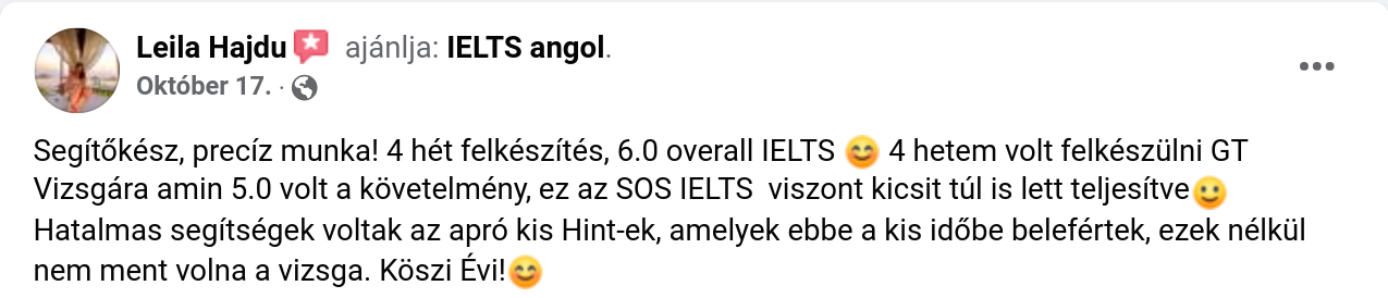 Hajdú Leila, IELTS nyelvvizsga overral 6. Felkészítő: Éva