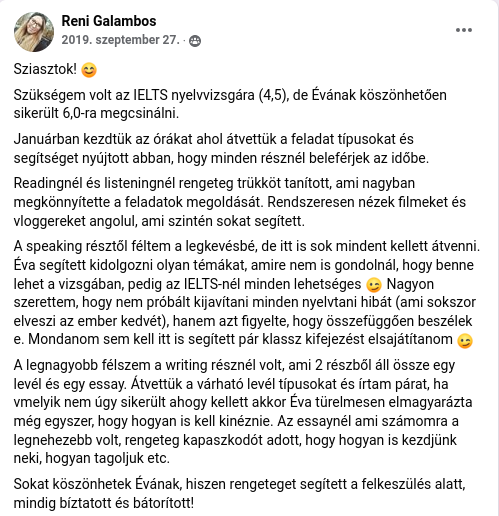 Galambos Reni összesített IELTS nyelvvizsga eredménye 6. Felkészítő: Éva