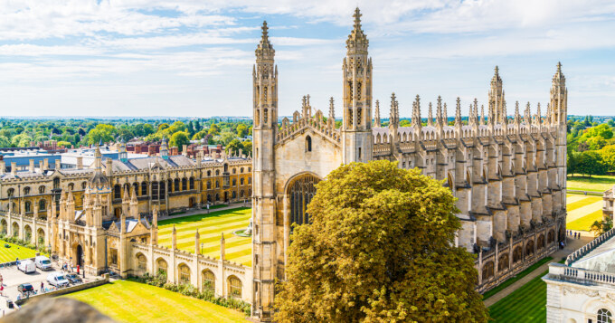 High angle view of the city of Cambridge, UK